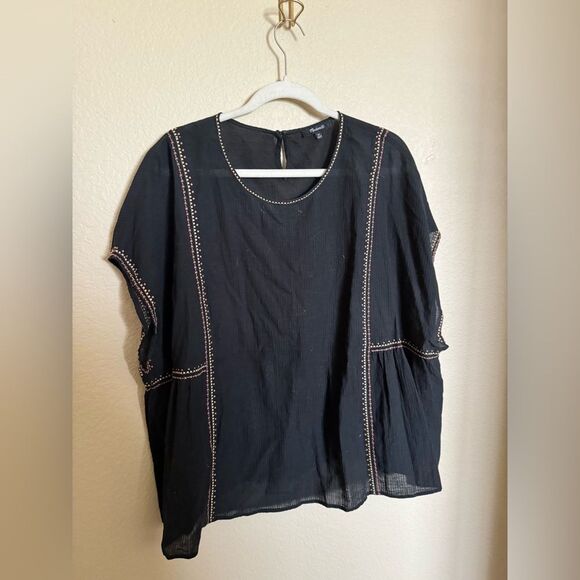 Madewell Embroidered Crewneck Folk Top Sz 3X Black Plus Size - Picture 2 of 5